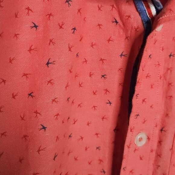 Report Collection Red Short Sleeve Bird Print Shirt Small - Picture 3 of 6